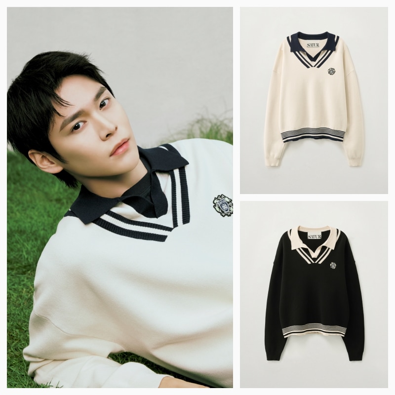 【SATUR】26SS Crest Logo Open Collar Knit : 2colors