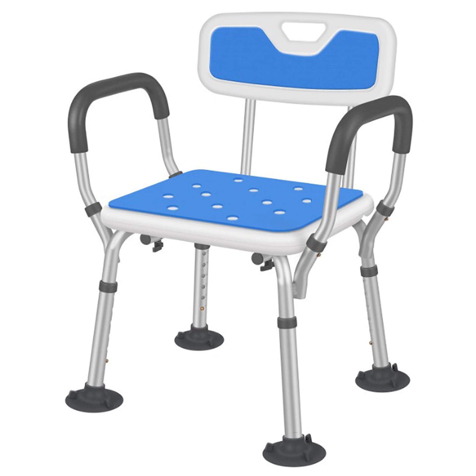 CHENLONB シャワーチェア お風呂椅子 大吸盤 6段階高さ調節可能 軽量 丈夫 背もたれ付き 手すり アルミ合金フレーム 取り外し可能 転倒防止 シャワー用 入浴用品 日本語説明書付き