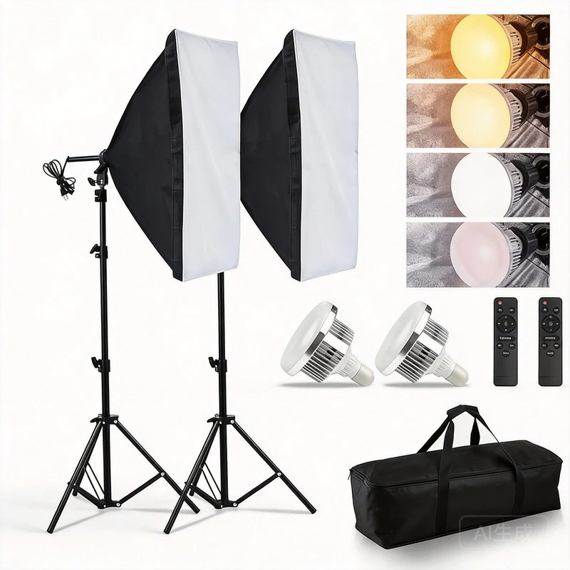 ソフトボックス写真撮影ソフトボックス 50x70cm 照明キット 遠隔操作 3色ライトモード 2800K-6000K 撮影用照明 写真照明用セット 三脚付き 調整可能スタンド 収納バッグ付き お持ち込