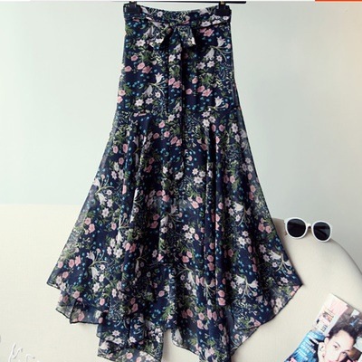 3060.華やかなフィッシュテール ロングスカート（ネイビーブルー）