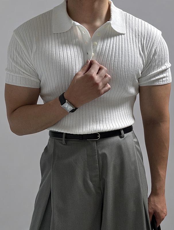 ウノ ゴルジ マッスルフィット カラ 半袖 ニット Tシャツ