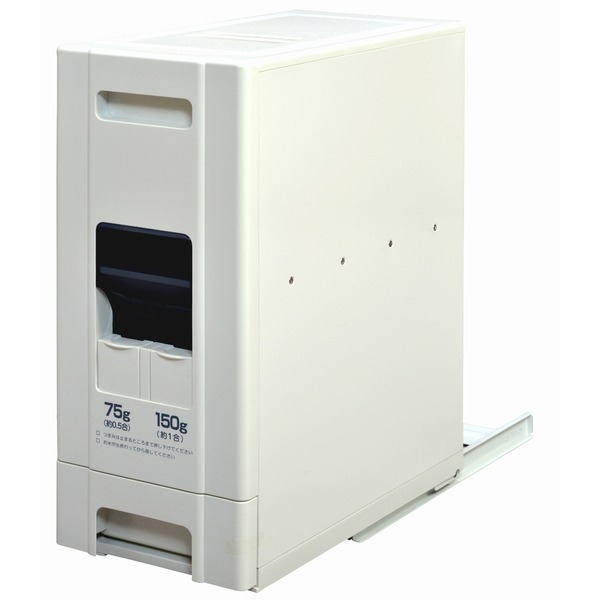 スライドレール付 ライスストッカー/米びつ 12kg収納 0.5号計量可 幅19cm マイルドホワイト コンパクトタイプ キッチン