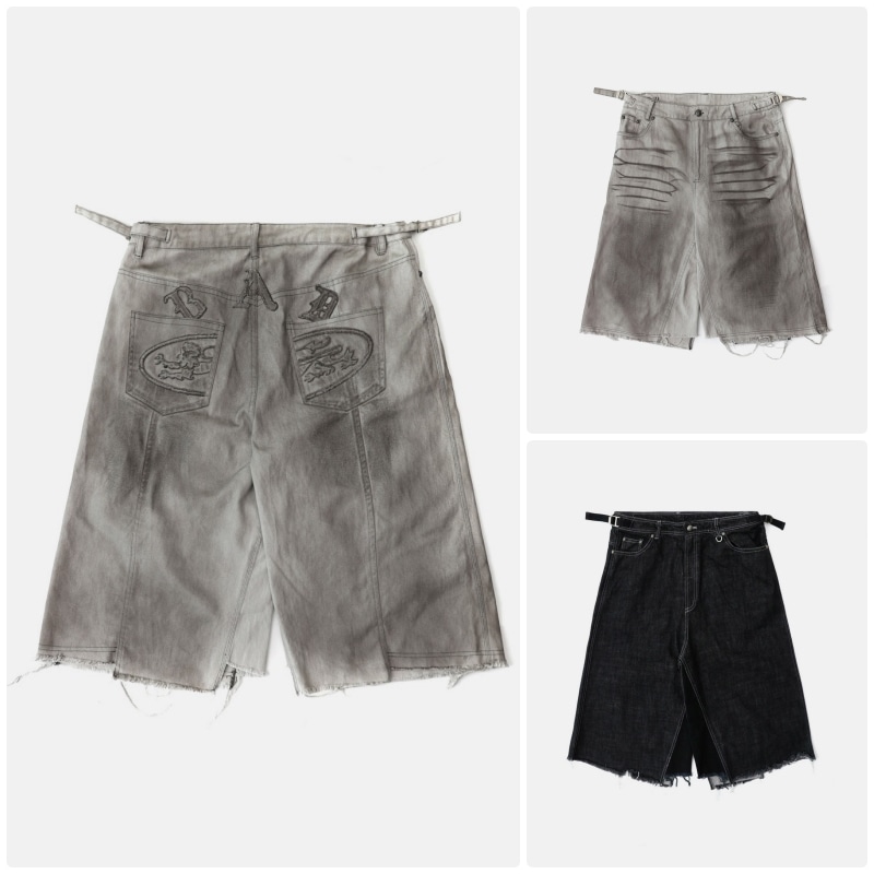 【BADBLOOD】[UNISEX] LION PATCH BERMUDA DENIM PANTS : 2COLORS