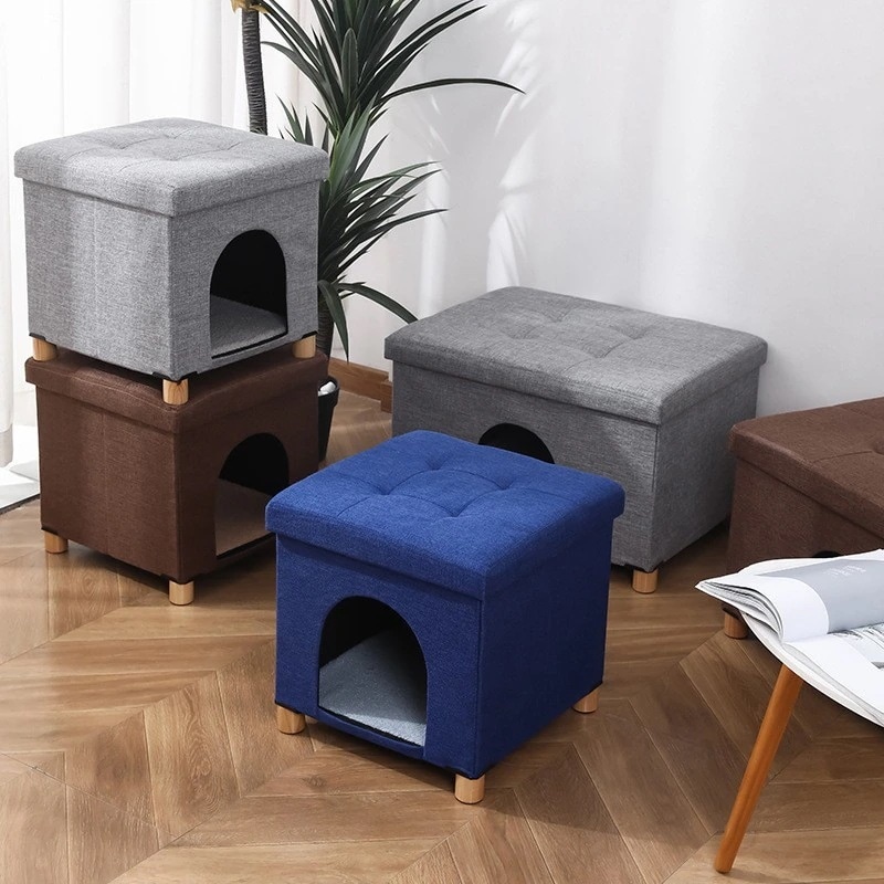 ペット用スツール 木製脚付きオールシーズン万能多機能座り猫の巣折りたたみ式猫の巣スツール両用猫ハウス安い