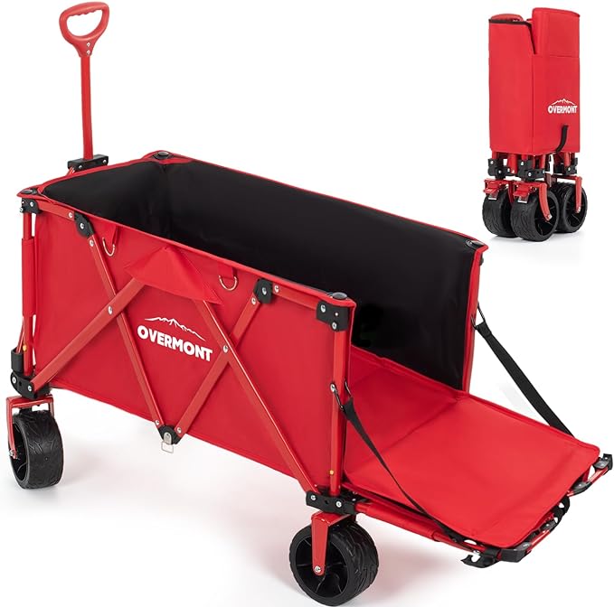 キャリーワゴン【 大型タイヤ 150L大容量 長物対応 】自立収納 耐荷重120kg ワンタッチ収束式 後部展開可 折り畳み アウトドアワゴン キャリーカート キャンプカート 花見・釣り・運動会・BB