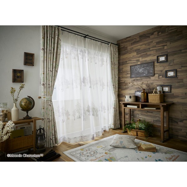 スミノエ ムーミン レースカーテン プートボーダー ボイル 100198cm グレー