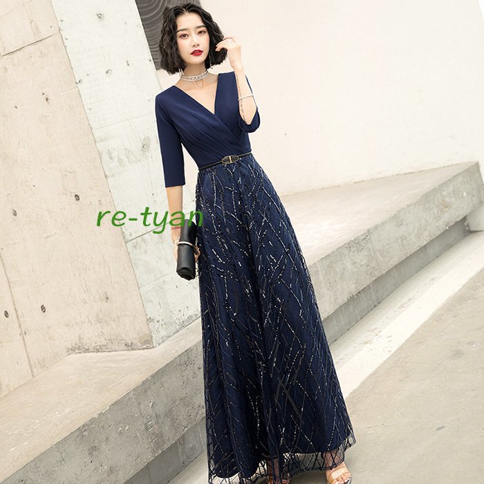 パーティードレス 結婚式 ロングワンピース フォーマル 同窓会成人式謝恩会袖ありお呼ばれ ドレス10代 20代 30代 40代 着やせ体型カバー春夏秋冬 キレイめ