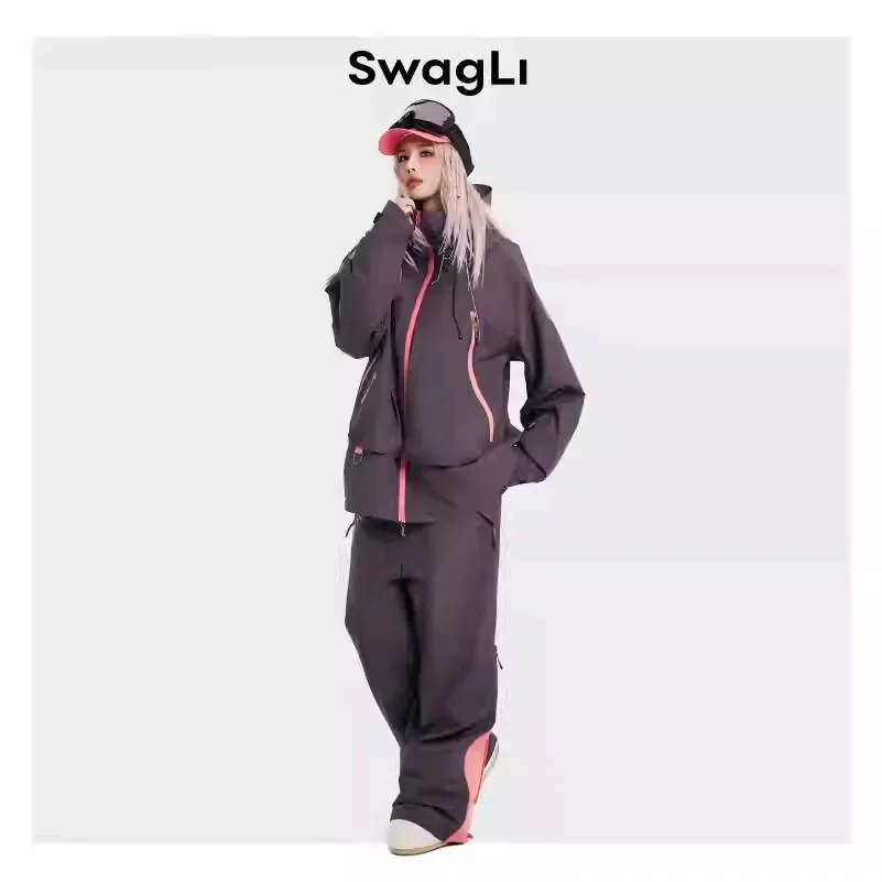 スノーボードウェア 2024 2025 上下セット レディース メンズ 防水15000+ ジャケット アウター パンツ パープル スノボー スキーウェア スノボウェア 韓国風 防水防寒防雪保温防風