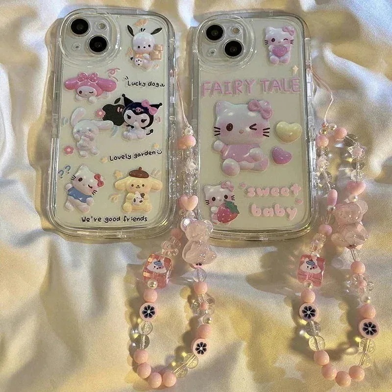 【メガ割】キティ可愛い ハロー サンリオ クロミ ブレスレットケース iphone 14 13 12 pro Max Mini Xr Xsmax 落下防止ソフトカバー Y2k 女の子