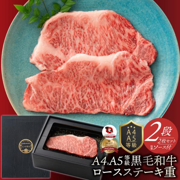 肉 牛肉 真空密封 A4.A5等級 黒毛和牛 ロースステーキ 200g×2枚 ソース付 化粧箱入り お歳暮 クリスマス ギフト 食品 祝い プレゼント ステーキ 黒毛 和牛 冷凍