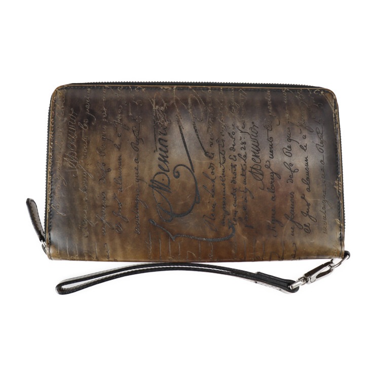 Berluti ベルルッティ 長財布 TINEO ティネオ カリグラフィー ヴェネチアンレザー ブラウン系 ブラック リストレット ラウンドファスナー トラベルケース クラッチバッグ セカンドバッグ