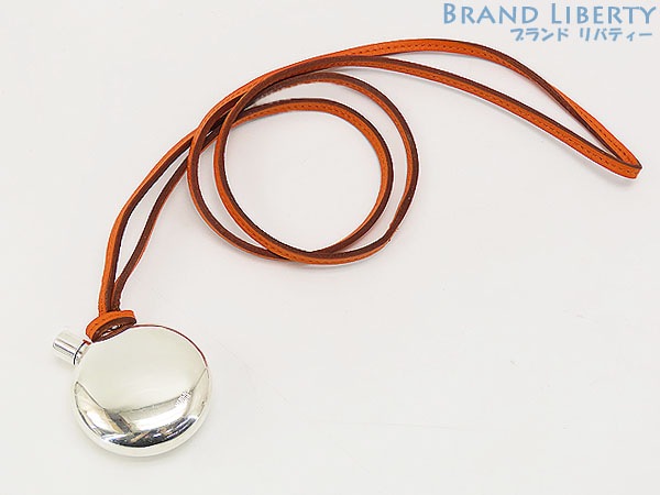 レア美品エルメスパフュームボトルネックレスチョーカー香水ボトルアドマイザーレザーストラップオレンジシルバー925