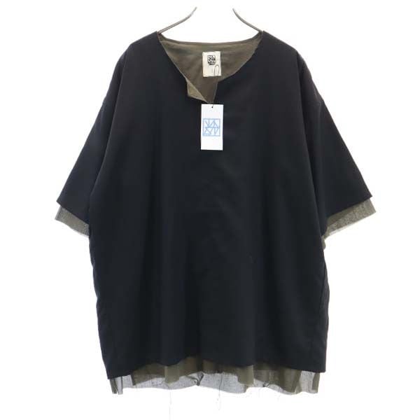 未使用 バースト222 20ss 半袖 重ね着風 スキッパー カットソー 2 ブラック vast222 メンズ