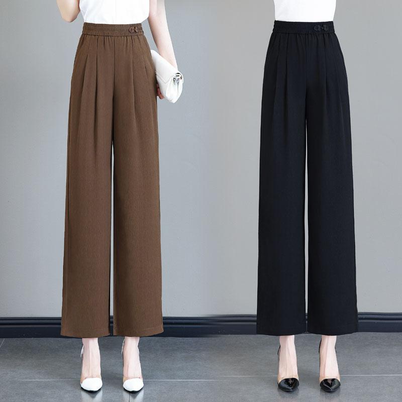 レディース ファッション おしゃれ 小 夏 チャイナ風 婦人服 ひんやり 涼しい 快適 九分丈 パンツ ストレート ワイドレッグ パンツ
