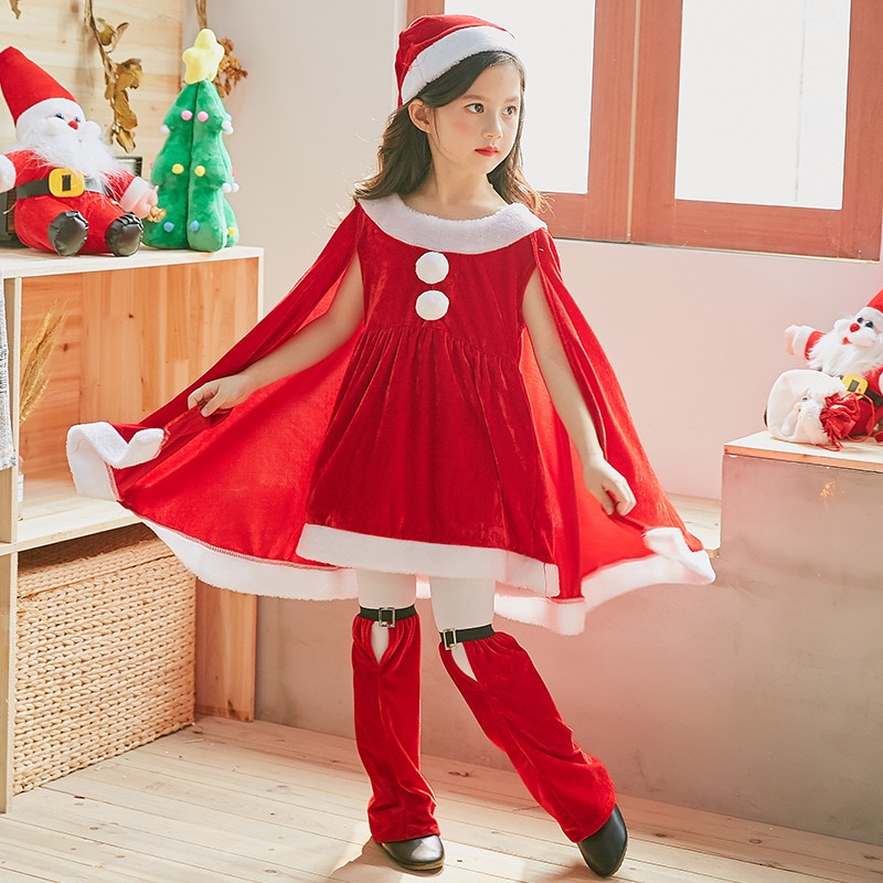クリスマス子供服 女児 幼稚園児 サンタクロース服 ショールケープ プリンセスドレス ドレス