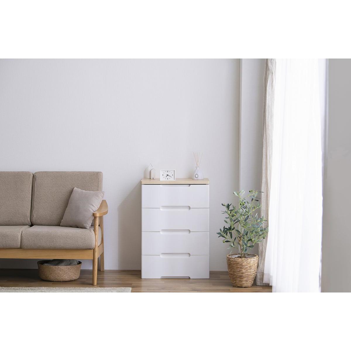 アイリスオーヤマ ウッドトップチェスト HG-554 ホワイト／ペアー 木天板 リビング 衣類収納 4段 幅56×奥行41.5×高さ81cm