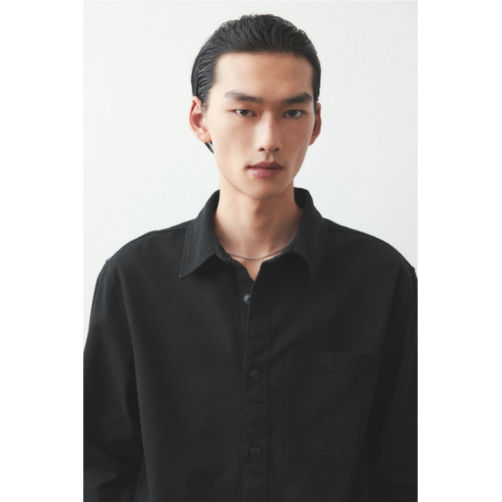 H&M レギュラーフィットコットンツイルオーバーシャツブラック