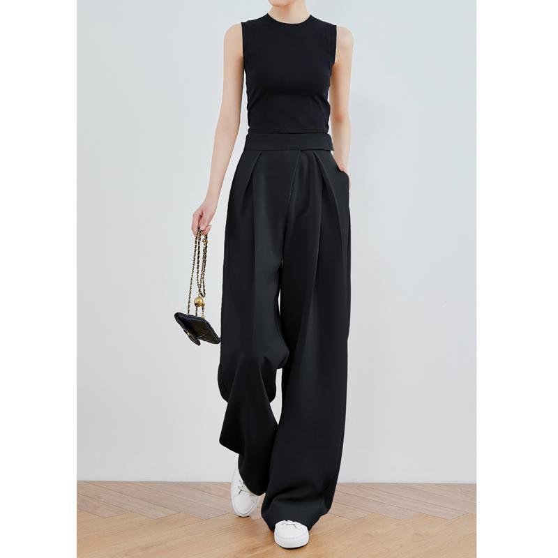 レディース　カジュアル　パンツ FAESSLIN ストリート シューティング キング ブラック ドレープ スーツ パンツ レディース 夏 ハイウエスト 長め ワイド レッグ ズボン