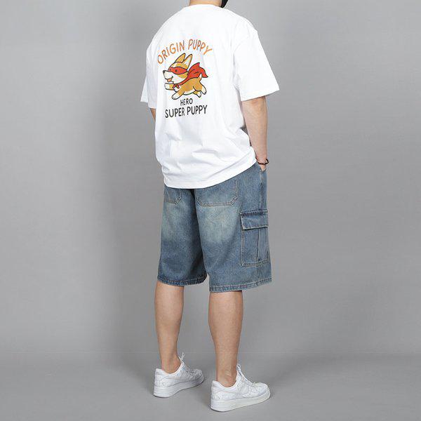 WWB 자체제작 남녀공용 히어로 코기 나염 반팔티