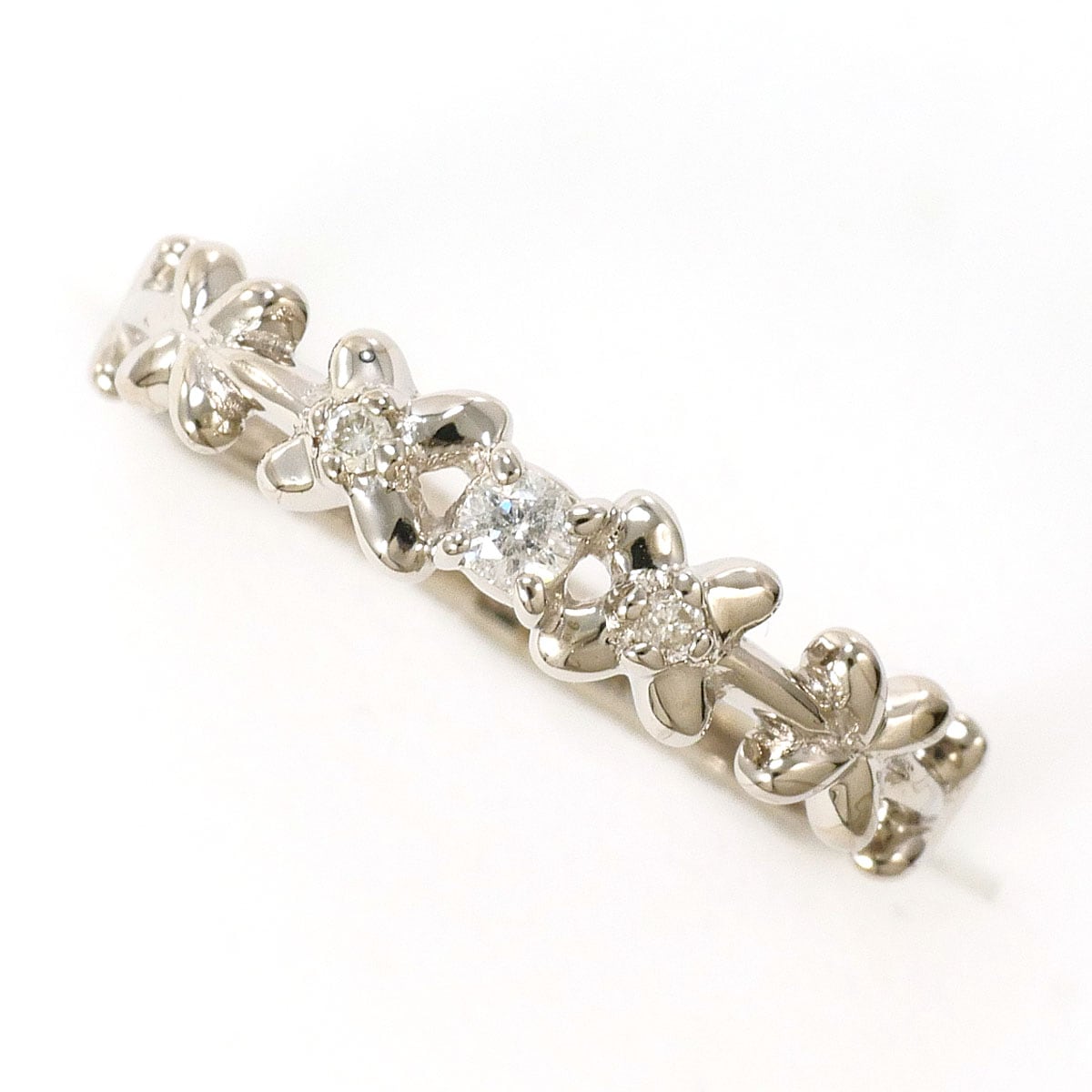 K10 10金 WG ホワイトゴールド リング・指輪 5号 ダイヤモンド（ct刻印なし） 総重量約0.8g 中古