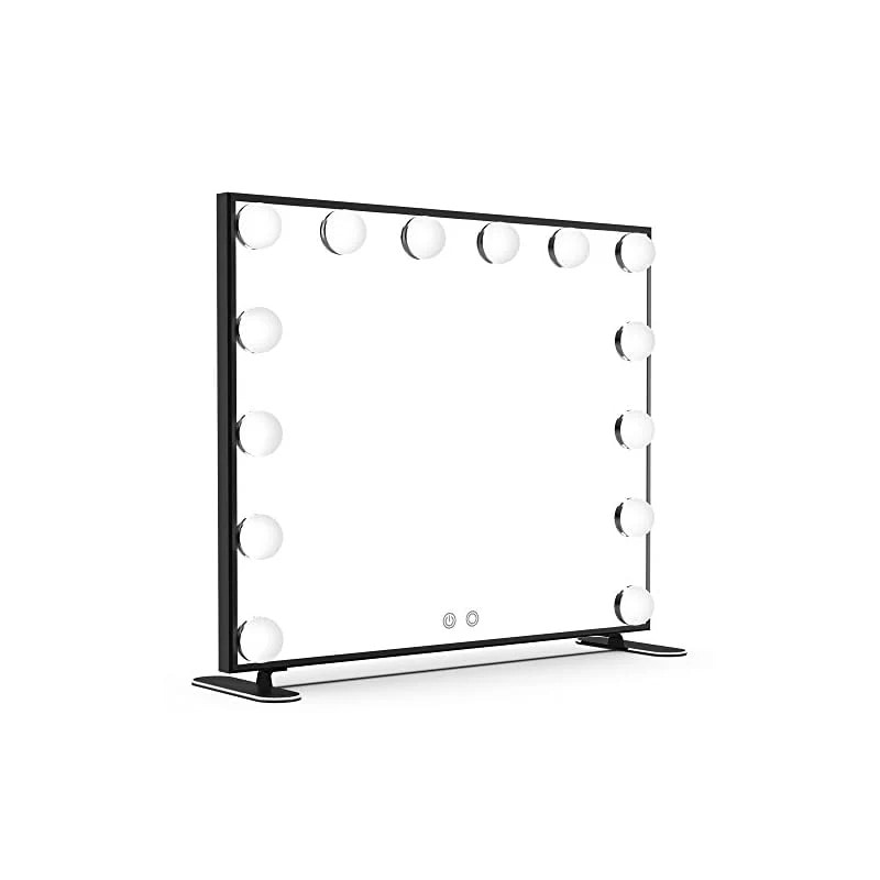 Wonstart 女優ミラー 化粧鏡 ハリウッドスタイル 14個LED電球付き 暖色寒色 ２色ライトモード 明るさ調節可能 女優ライト 卓上 LEDミラー ドレッサー/化粧台適用(ブラック)