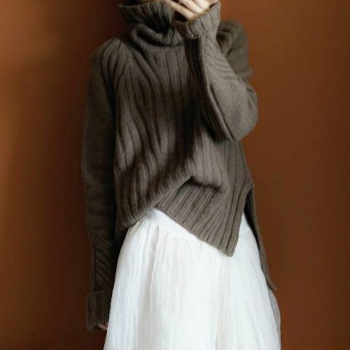 高級 ふわふわ暖かい タートルリブ編みニット ロングセーター A1813 5,561円