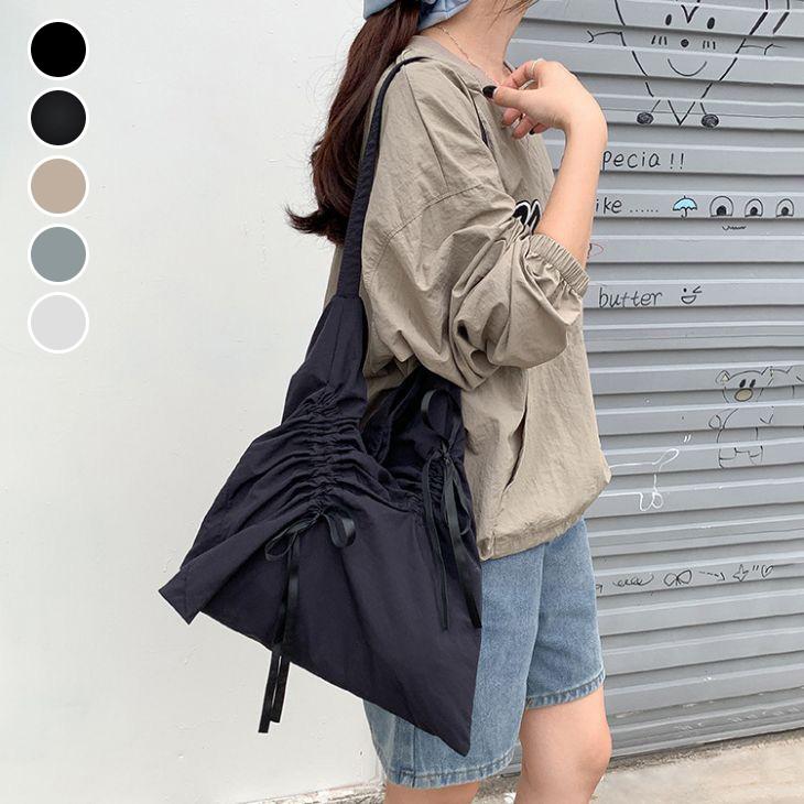 【韓国ins大人気】リボン付き ショルダーバッグ トートバッグ ドロスト 無地 2タイプ 大容量 韓国ファッション【akb406-592】【予約販売：15-20日】宅込