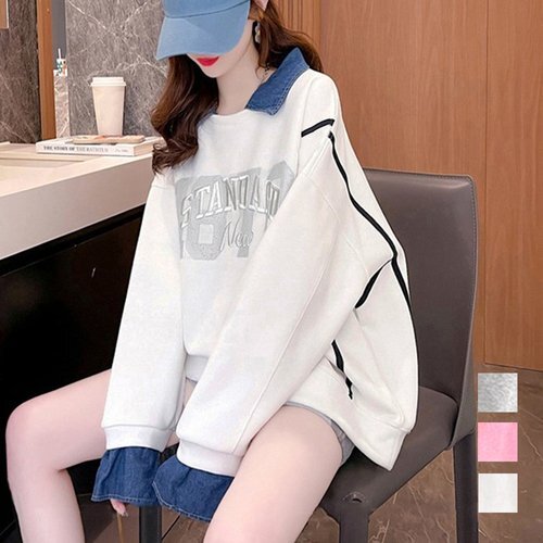 日本倉庫 レイヤード風スウェットトップスレディース ピンク/ワンサイズ XXL 3611