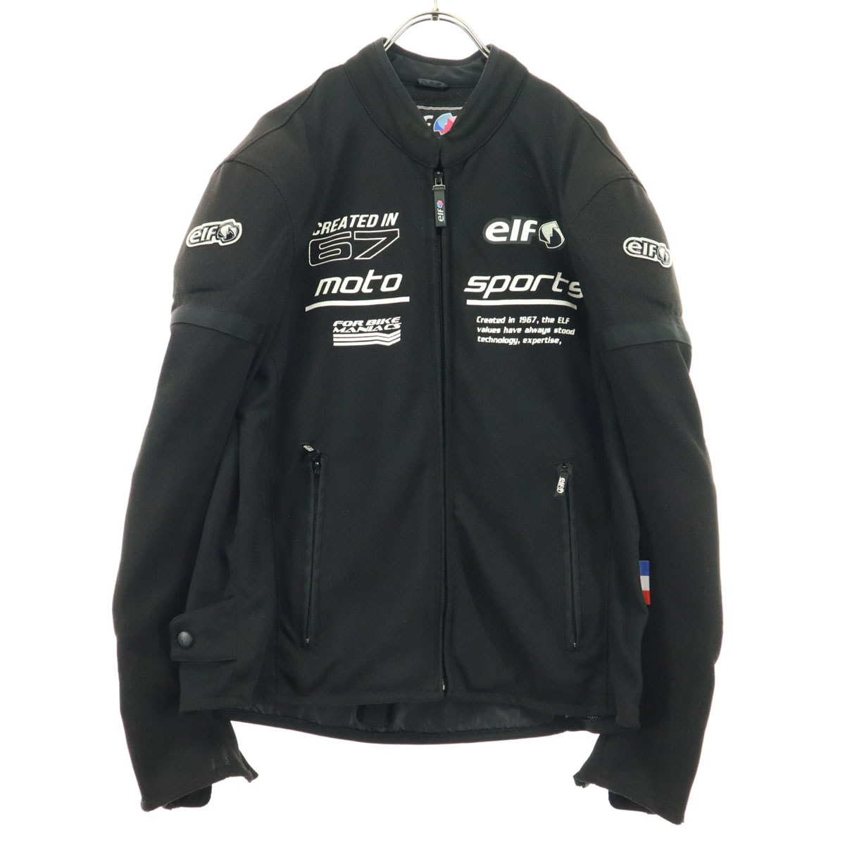 美品 elf エルフ プリント バイカーズ 長袖 メッシュ ジャケット ブラック メンズ 古着