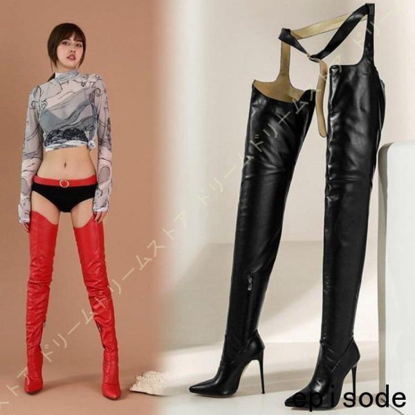 美脚 ロングブーツ ファスナー ポインテッドトゥ ピンヒール ハイヒール ニーハイブーツ レディース 靴 痛くない 歩きやすい ダンス 仮装 女装 大きいサイズ