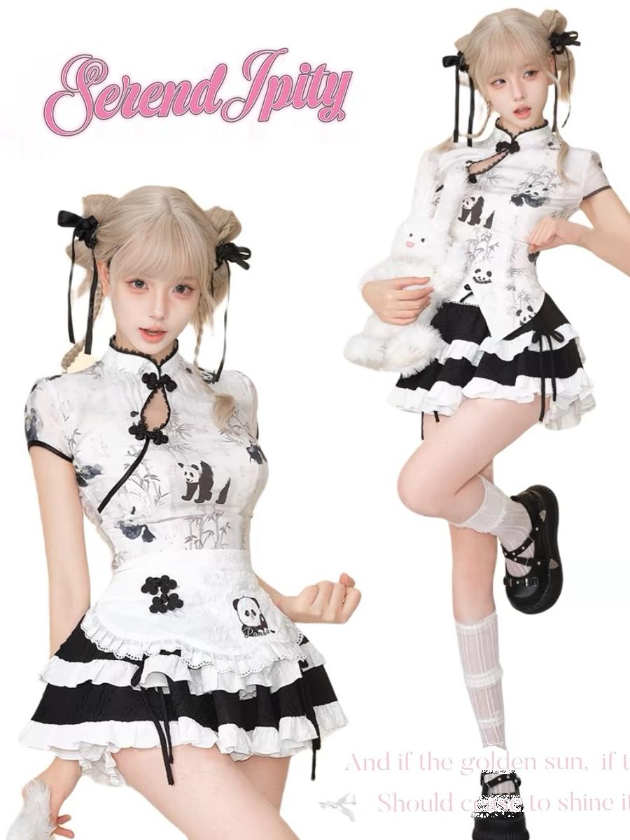 今人気発中ロリータコスプレチャイナドレス三点セット学院祭用中国風メイド服