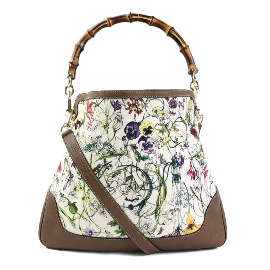 グッチ GUCCI ハンドバッグ ショルダーバッグ バンブー フローラ キャンバス/レザー ブラウン×アイボリー×マルチカラー レディース 282315 t19650g