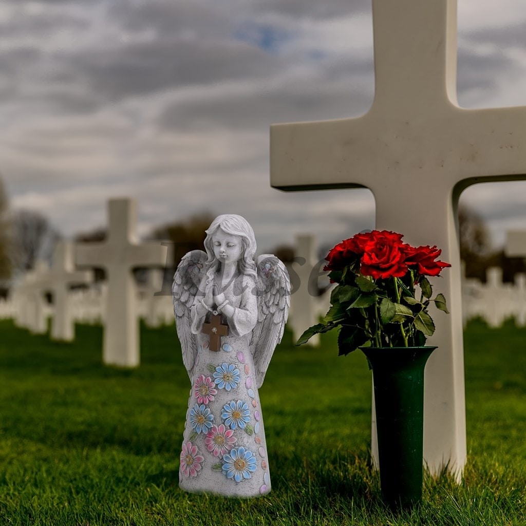 ガーデンライト ガーデンオーナメント 天使 置物 エンジェル 十字架 クロス 花 フラワー ソーラー 庭 芝生 玄関 ポーチ ガーデニング