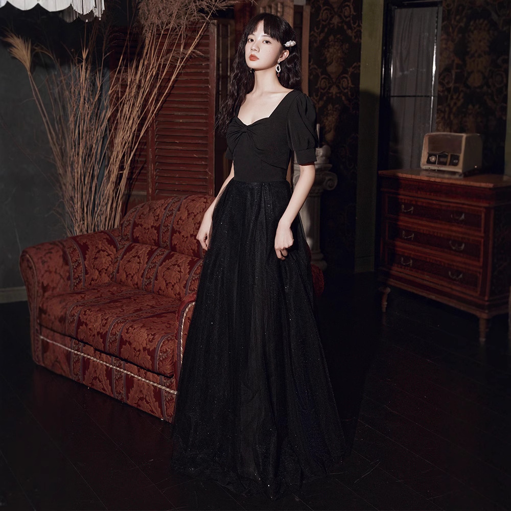 女性のためのブラックドレス夏のアート試験ハイエンドロングコンダクターとホストドレス