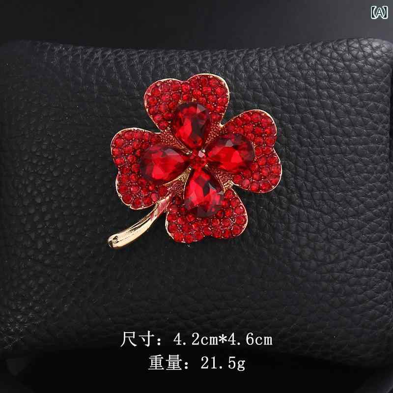 ブローチ レディース おしゃれ 大人かわいい ギフト ボックス 赤い 四つ葉 クローバー ブローチ 和 かわいい ブローチ コサージュ ブレザー アクセサリー