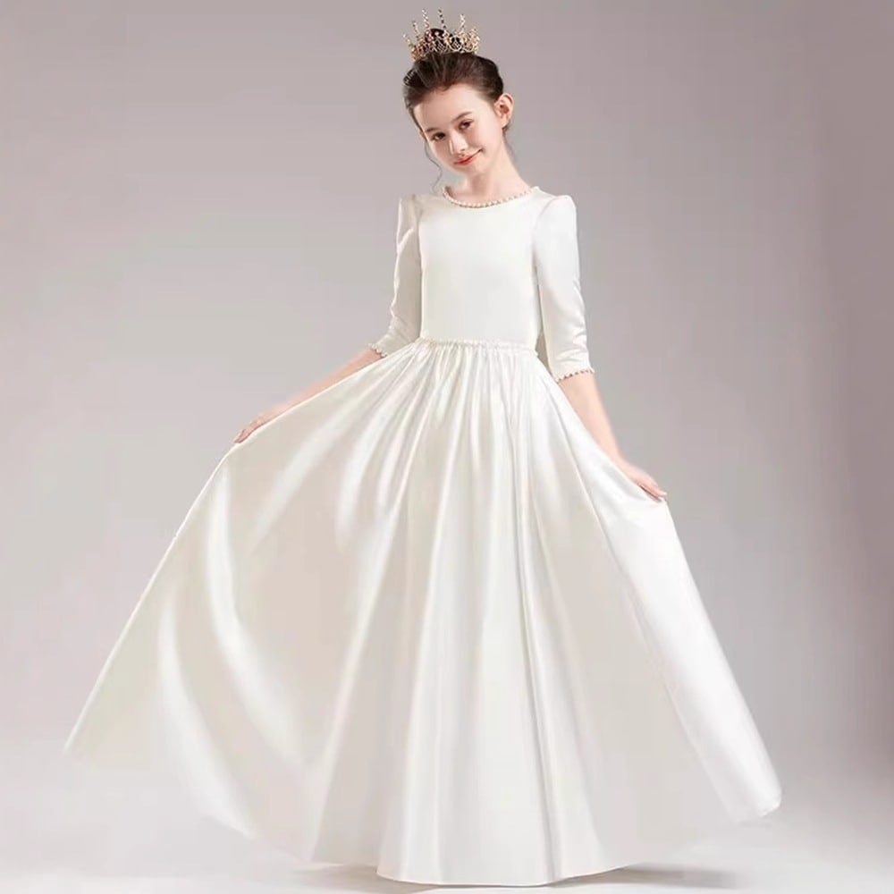 【2枚購入で 3oo円OFF】女の子ドレス白い中袖子供诞生日花童结婚式女の子ピアノ演奏気质プリンセススカート冬