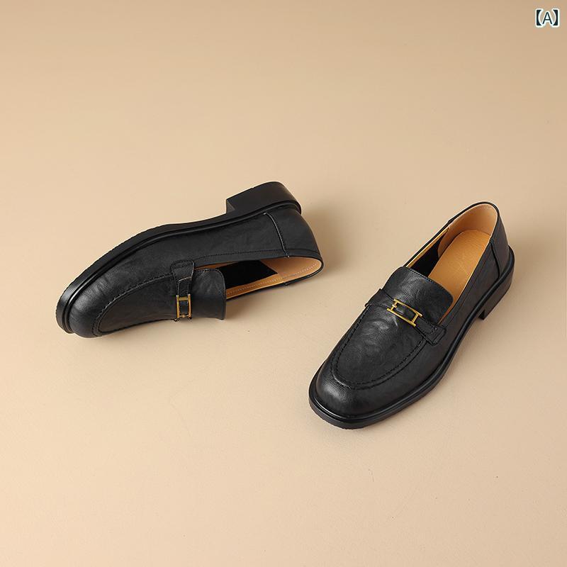 ローファー レディース 通学 通勤 学生 カレッジ 仕事 オフィス 厚手 ヒール ローヒール 女性 冬 裏起毛 暖かい 革 ラウンドトゥ 小さい 革靴 フレンチ レトロ 靴