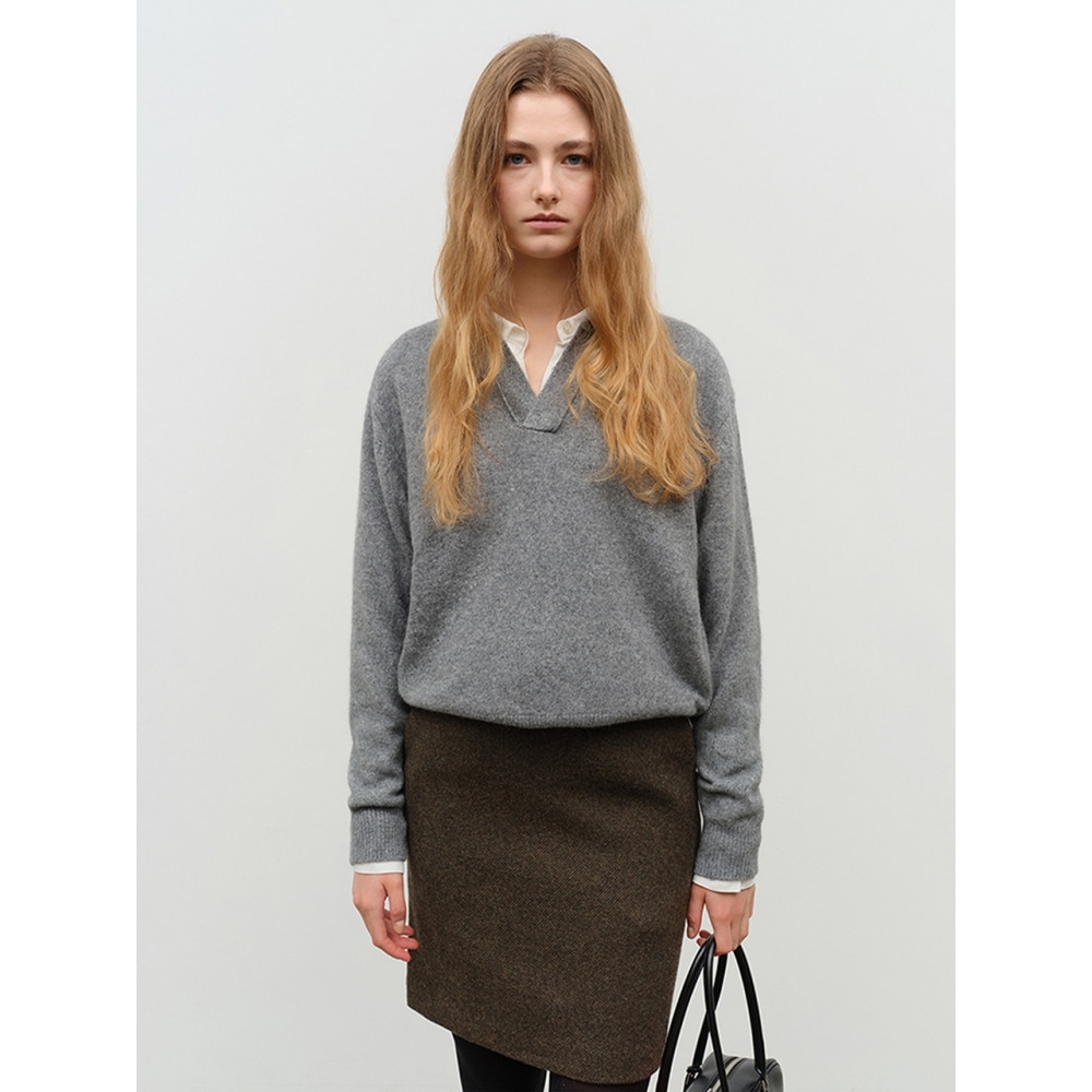 Dunst 女性用ユニセックスオープンカラーカシミアセーターメランジグレー UDSW4D137G2 13,835円