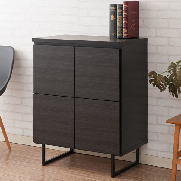 キャビネット スクエアキャビネット 扉タイプ スタイリッシュ 幅71cm ラック スクエア 収納棚 リビングボード 本棚 収納 リビング収納 小物整理 完成品 国産 日本製 扉付き ブラック 黒