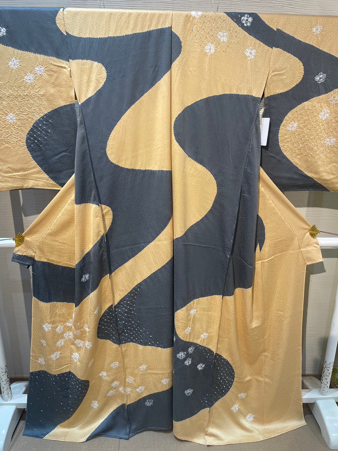 附下訪問着 染め分け絞り 薄金深緑 [tsukesagehoumongi009]