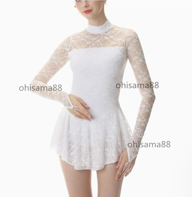 フィギュアスケートドレス 子供 大人 フィギュアスケート衣装 レース 美しい アイスダンス レッスン着 アイススケートウェア 無地 スケート衣装 ダンスドレス 練習ダンスウェア 競技着 演出用 専用レ