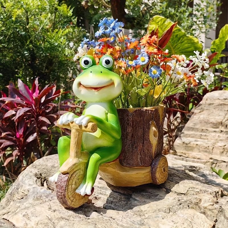 鉢植え 植木鉢 プランター プラントポット フラワーポット 自転車をこいでいるカエル かえる サボテン 多肉植物 ガーデニング 花瓶 樹脂 可愛い ユニーク 屋内 室内 玄関 リビング ダイニング バ