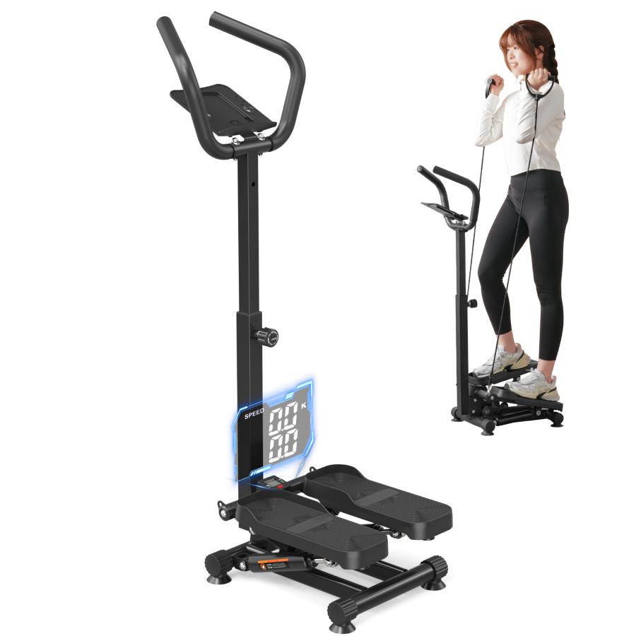 短納期！ ステッパー バンド付き ハンドル付き 上下運動とひねり運動 静音 室内 強度調節 有酸素運動 足踏みステッパー 油圧駆動 LCDディスプレイ コンパクト 省スペース 全身トレーニング