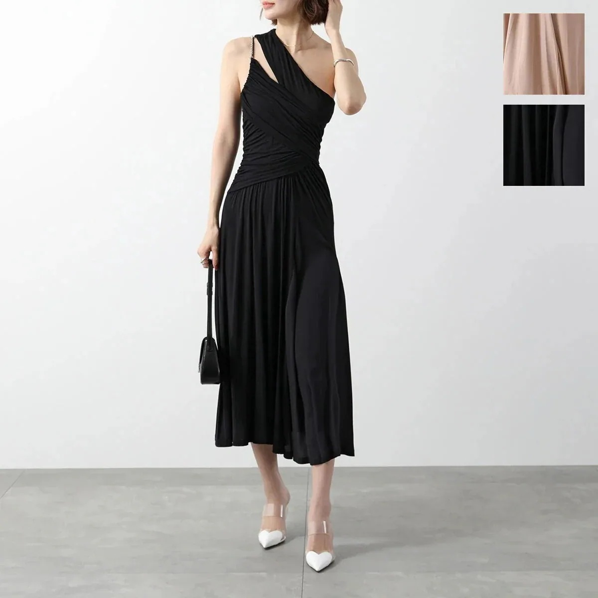 N21 ヌメロヴェントゥーノ ワンピース H151 4853 レディース ワンショルダー ノースリーブ ドレス ドレープ ギャザー フレア ストレッチ カラー2 16,635円