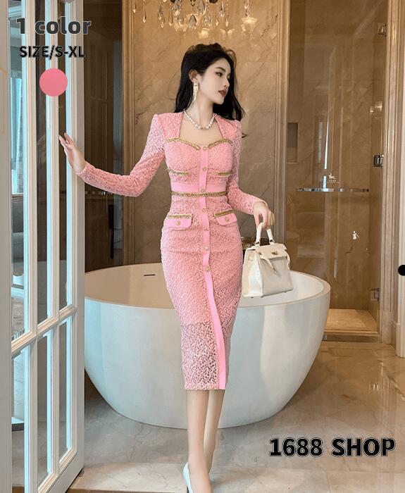 人気新作2025 タイトワンピース 姫系ワンピース　シンプル　ワンピース インポート ひざ丈 ミドル丈 エレガント　韓国ファッション シンプル Vネック パーティドレス 長袖　お嬢様 セクシー ミニワ