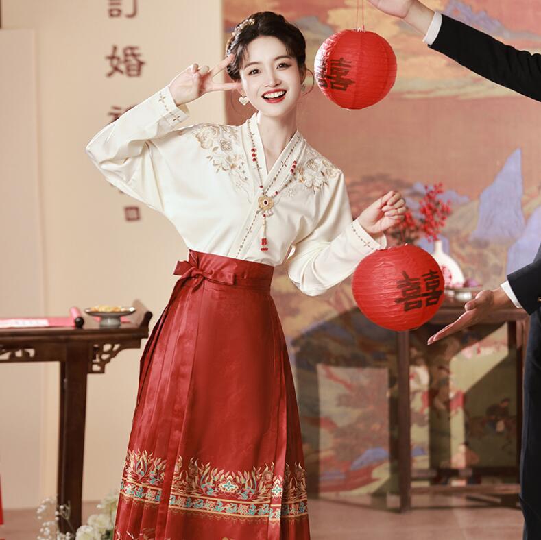 漢服 中華古代服 フレアスカート プリーツスカート 花柄ロングスカート 上下セット 唐装 古典美人服 舞台衣装 ステージ衣装 中華服 チャイナ服 中華 チャイナ 華流衣装 チャイナドレス イベント