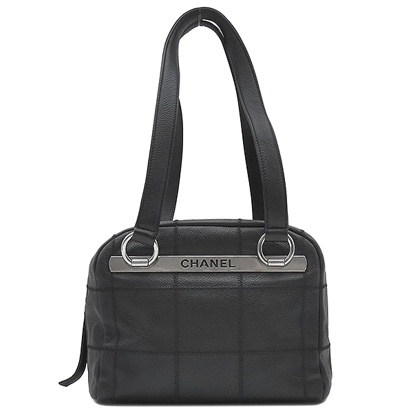 シャネル CHANEL ハンドバッグ チョコバー キャビアスキン ブラック シルバー金具 黒 ボストン 93*****【中古】
