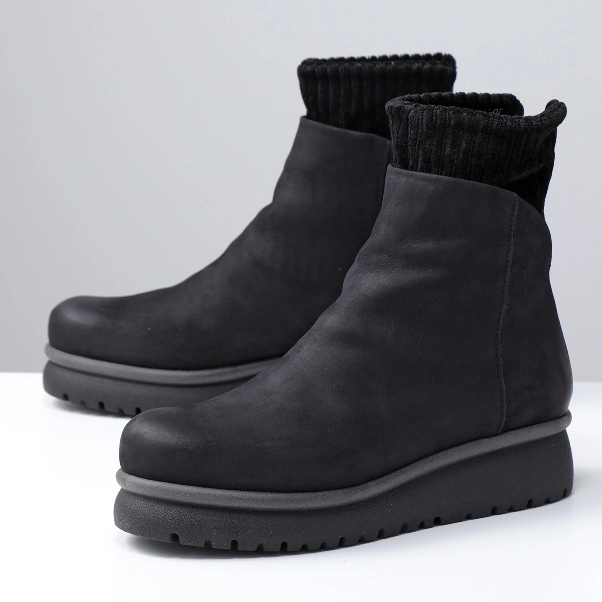 Patrizia Bonfanti パトリシアボンファンティ ショートブーツ YAYA NABUK ROY レディース ヌバック アンクルブーツ レザー 軽量 厚底 リブ 靴 BLACK