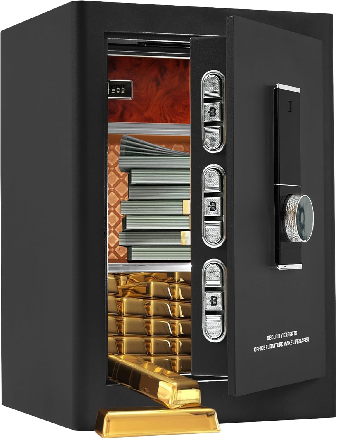 OSJ 金庫 保险箱 保险柜 大型金庫 防犯金庫 家庭用 59.5L 指紋認証 緊急電池ボックス付き アラーム機能付き 鍵付き 防盗 旅館 店舗 事務所 ホテル 業務用 日本語取扱説明書付 書類保管