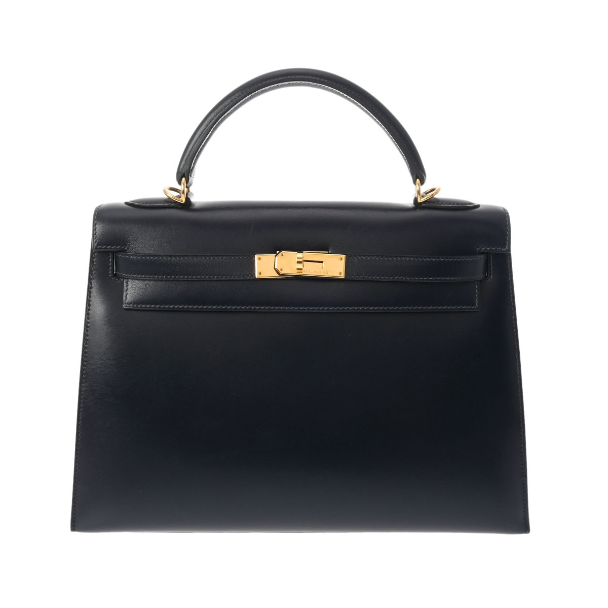 ケリー 32 外縫い 2WAY ブルーインディゴ F刻印(2002年頃) レディース ボックスカーフ ハンドバッグ Aランク 中古 銀蔵